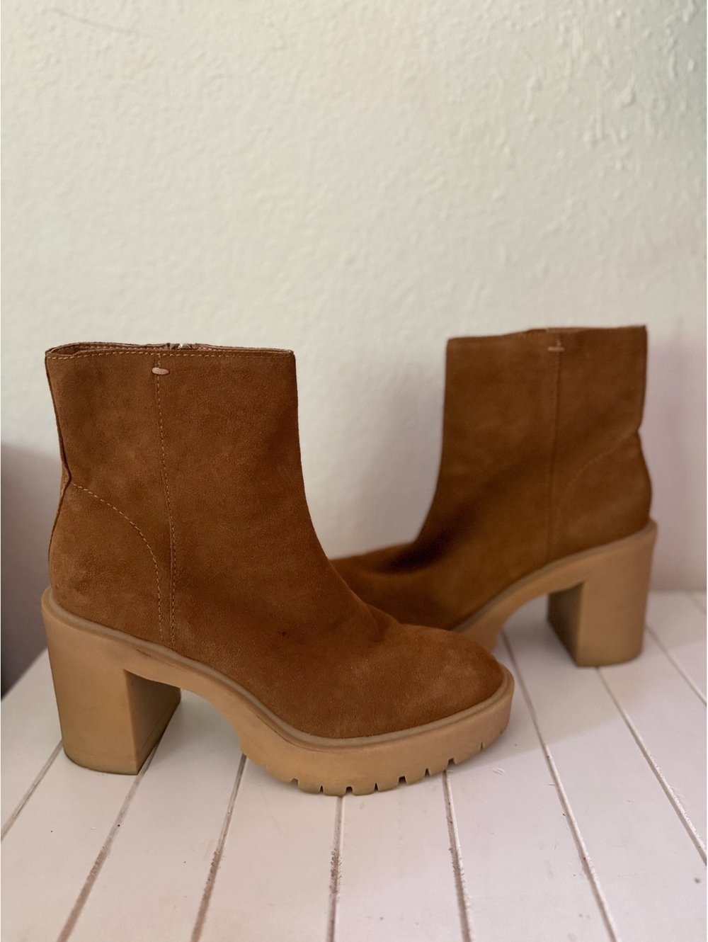Dolce Vita camel suede platform ankle boots